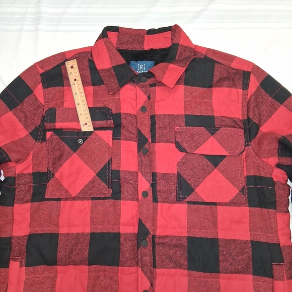 George Men's New Red and Black Checkered Shirt Jacket Long Sleeves Sz XL - Picture 16 of 16